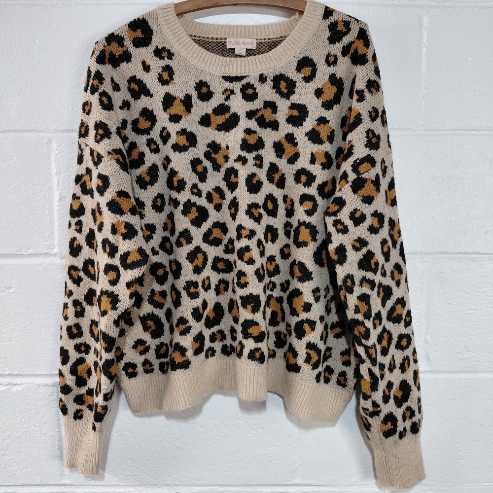 Knox Rose Leopard Print Womens‎ XL Lightweight Knit Sweater Animal